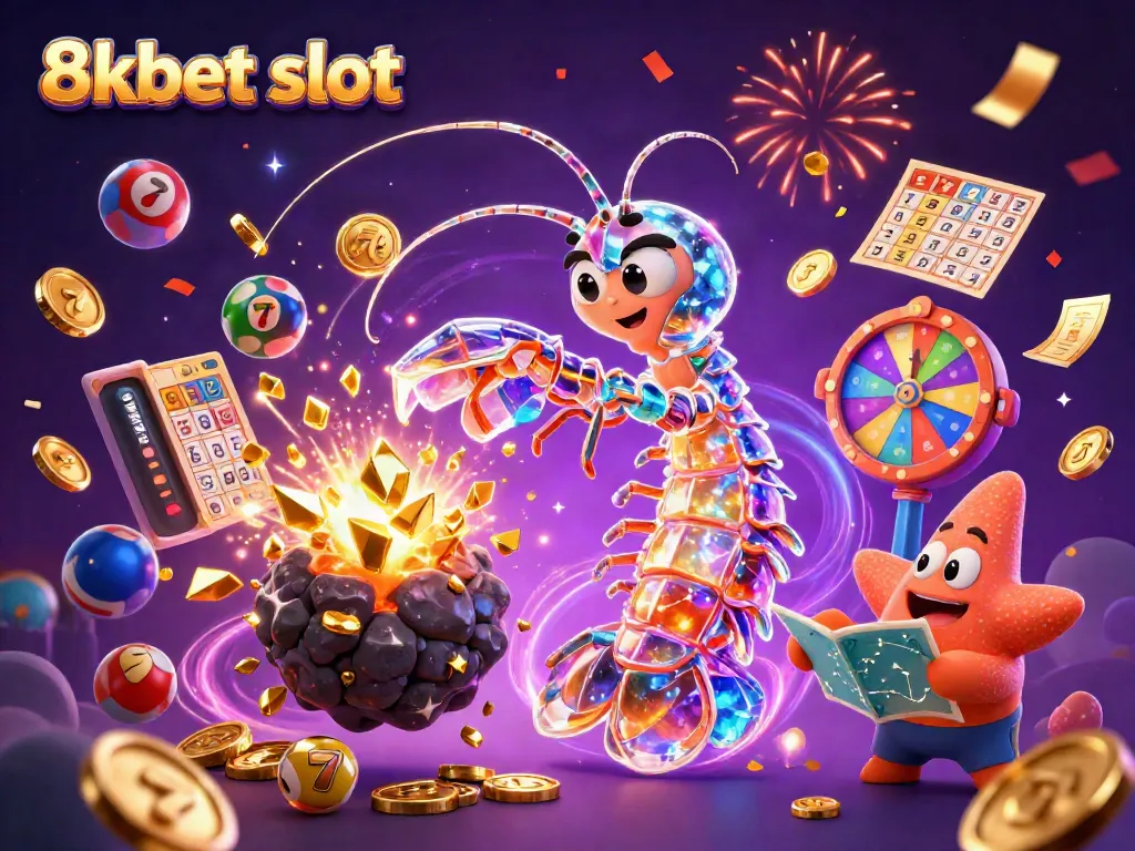 Experience the excitement of the 8xbet slot game with colorful reels and characters in a dynamic casino scene.
