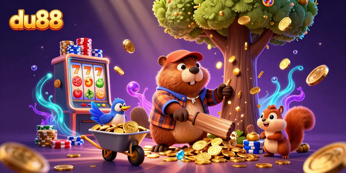 Bet on excitement with du88 in a vibrant 3D scene showcasing rich casino elements and playful characters.