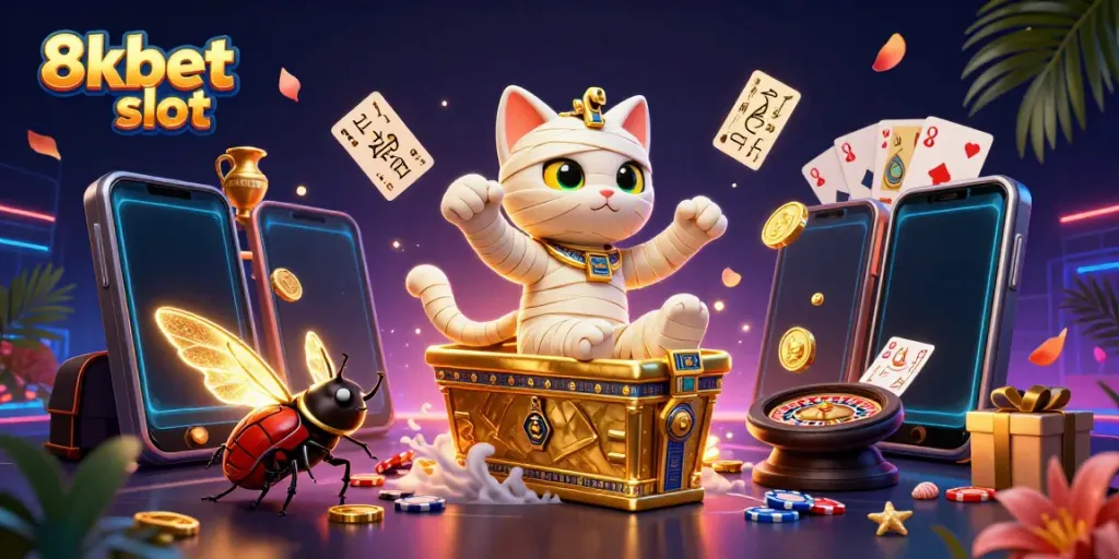 Experience the excitement of 8xbet slot with vibrant visuals in a pyramid casino.