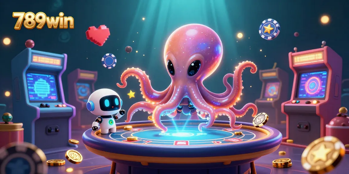 Experience the excitement of 789win with a vibrant casino scene featuring an alien octopus and a robot.