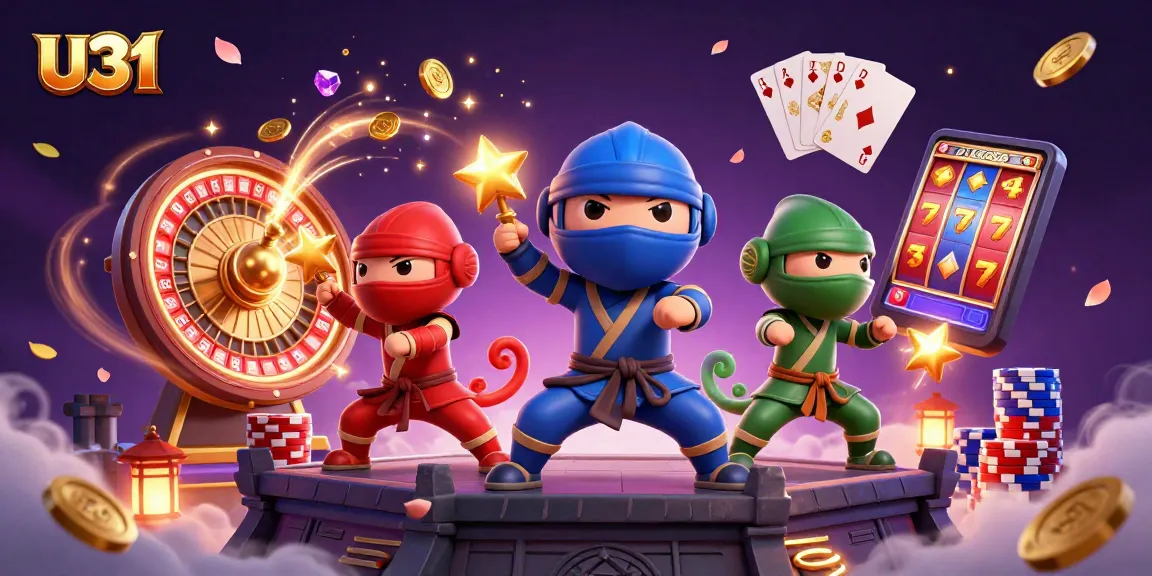 Experience thrilling actions at U31 casino with colorful chameleons amidst coins and cards.