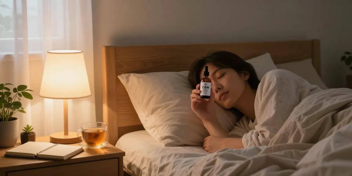 CBN Sleep Oil with CBD and Melatonin enhancing restful sleep in cozy bedroom, CBD North Canada