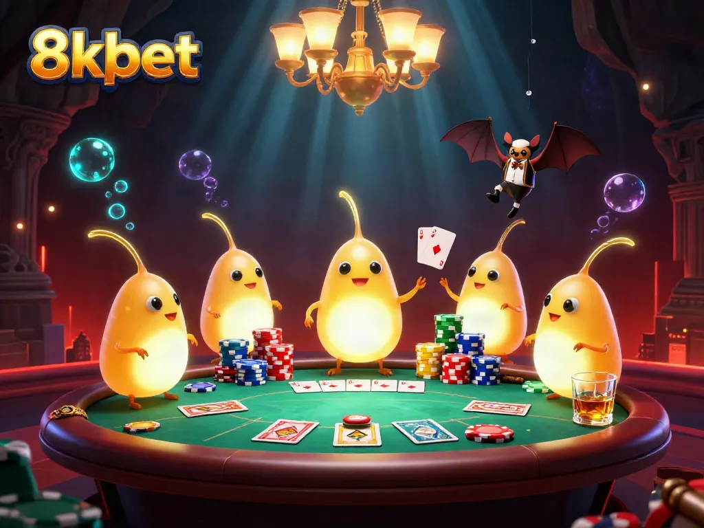 Experience excitement at 8xbet, a lively casino scene with vibrant characters in action.