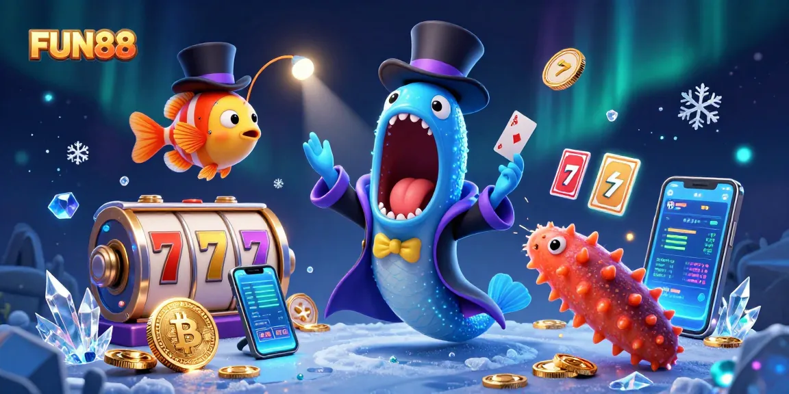 Experience thrilling FUN88 online casino magic with vibrant animated characters and casino elements.