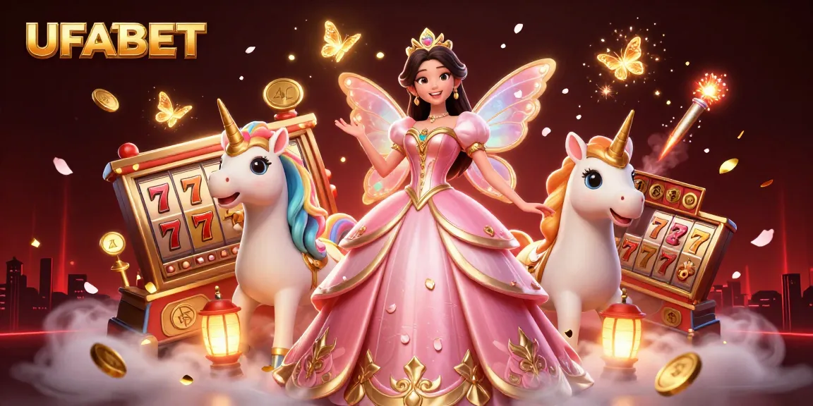 Win big with UFABET in this colorful and enchanting casino scene featuring fantasy elements.