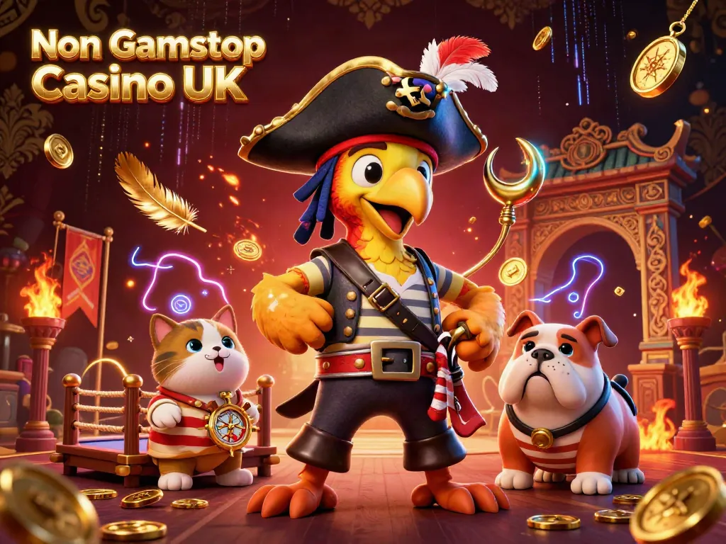 Engage in thrilling gameplay at Non Gamstop Casino UK with vivid cartoon pirates and dynamic casino elements.