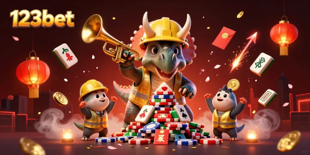 Engage with the lively scene of 123bet, featuring whimsical characters celebrating casino excitement.