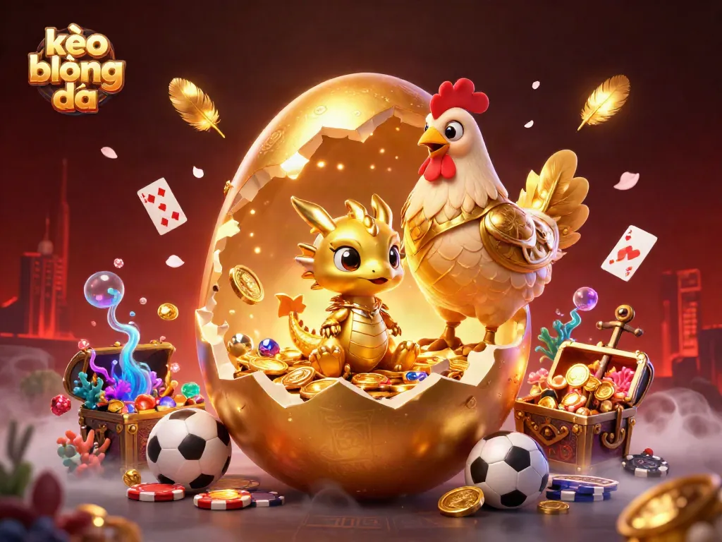 Engage in kèo bóng đá excitement with a golden dragon and poker chips amidst dynamic gaming elements.