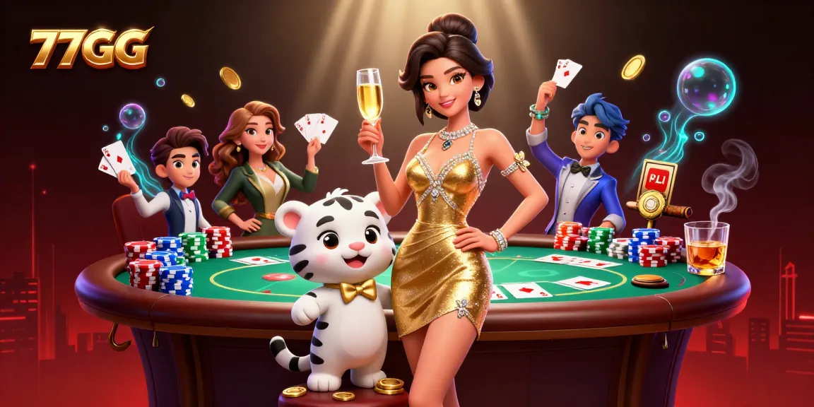 Experience thrilling gameplay at 77GG with a glamorous atmosphere, winning poker elements, and excitement.
