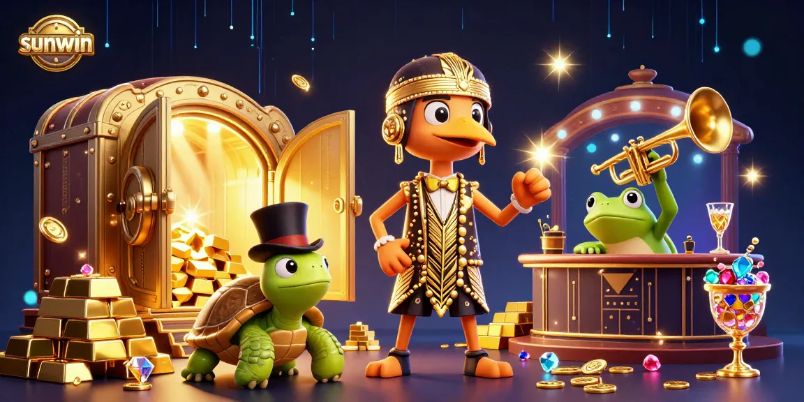 Play exciting games at sunwin with vivid characters and dazzling treasures swirling in a vibrant casino.