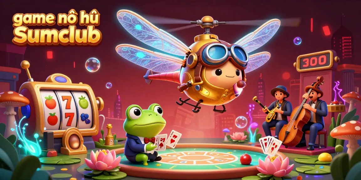 Play game nổ hũ Sumclub with vibrant characters and dynamic casino elements in a colorful 3D illustration.