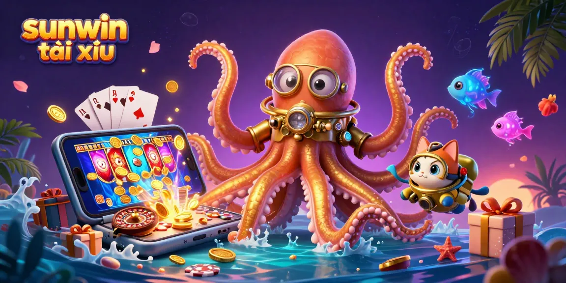 Experience strategic gameplay with sunwin tài xỉu as the kraken and diving cat illustrate casino fun.