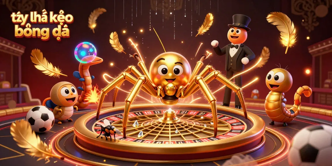 Engage in thrilling tỷ lệ kèo bóng đá action with a colorful 3D scene of a golden spider and centipede croupier.