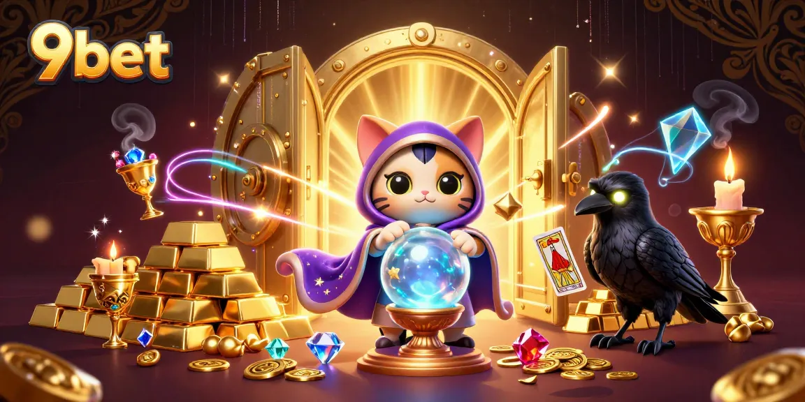 Experience the mystical charm of 9bet's animated characters with an enchanting casino scene.