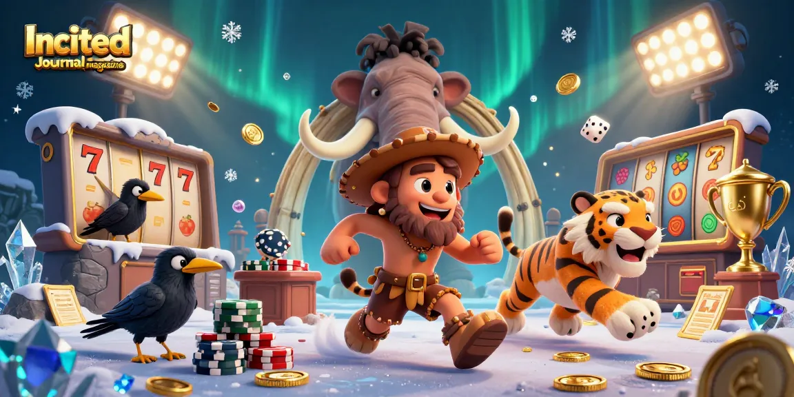 Engage with thrilling slots at the Incited Journal magazine casino scene featuring prehistoric characters.