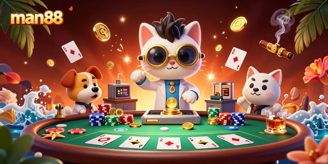 Experience thrilling poker action at man88 with a mad scientist cat creating a gold-coin-replication machine.