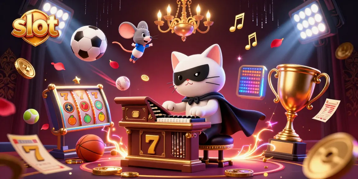 Experience exhilarating slot gameplay with a vibrant scene of a phantom cat and mouse acrobat in a casino setting.